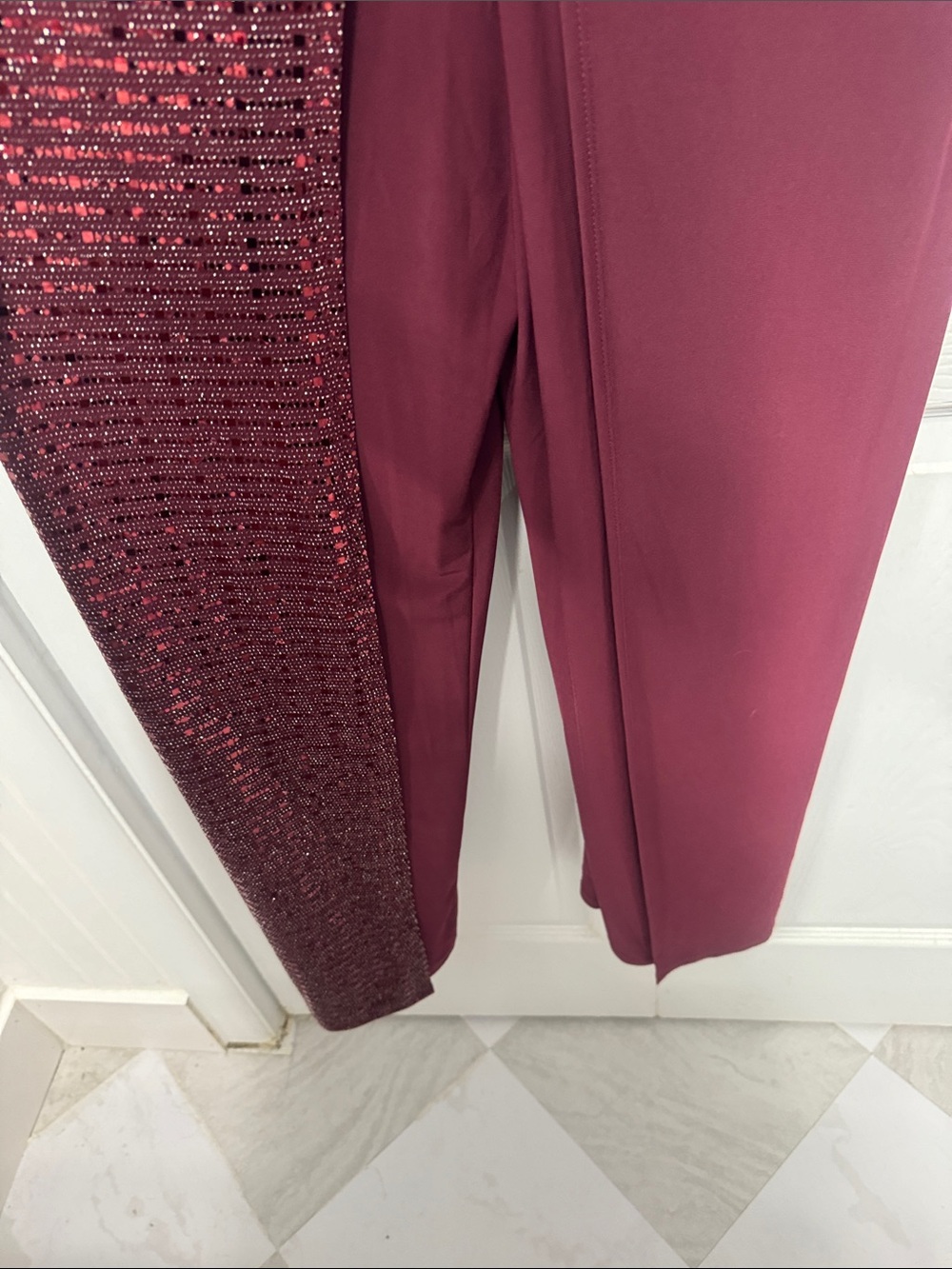R&M Richard Jumpsuit Pant Sequined Overlay in Burgundy Size Taller 8 - Picture 7 of 7